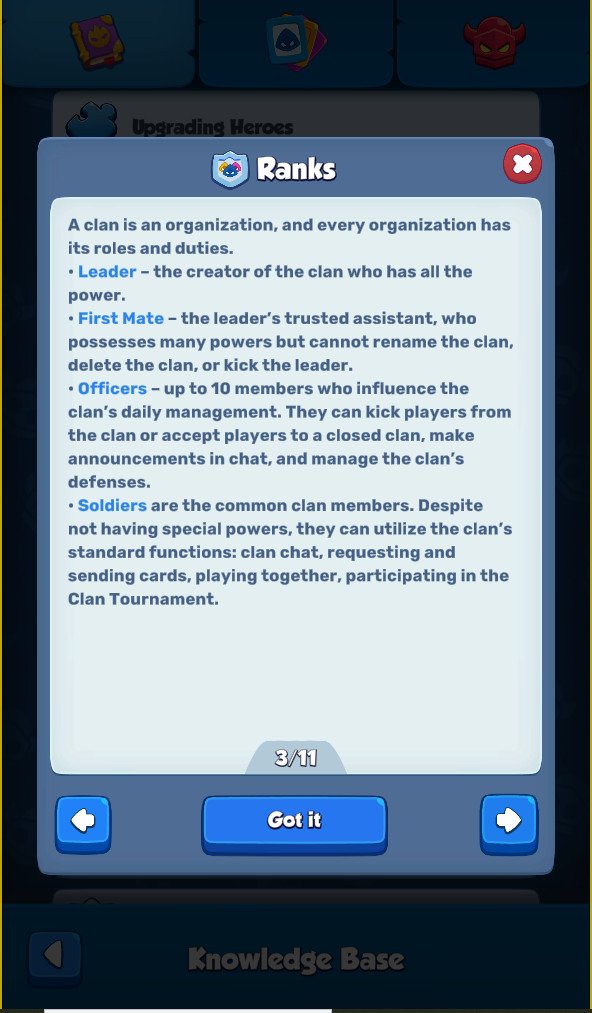Rush Royale Clan Ranks Leader Mate Officer Info Details Screenshot