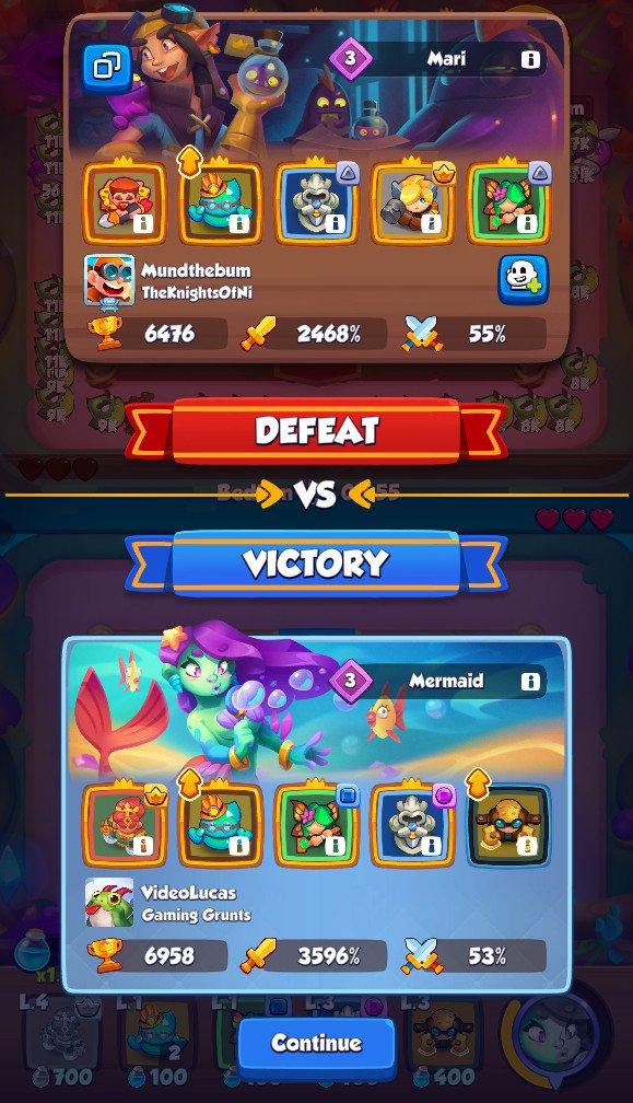 rush royale challenge of seven PvP event screen screenshot image img victory defeat results videolucas mermaid battle