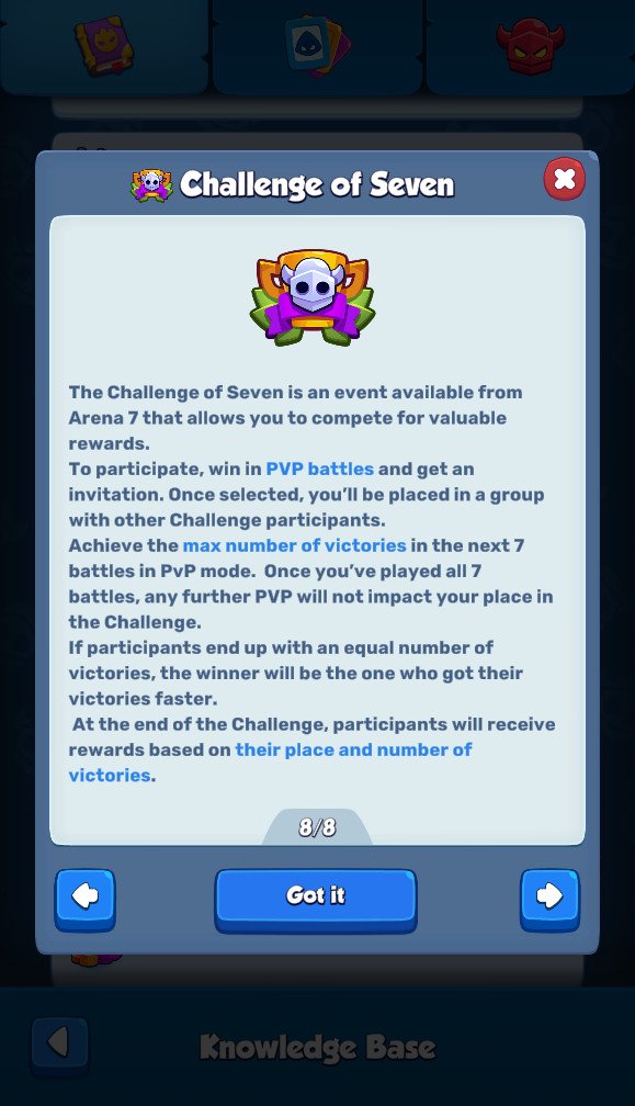 rush royale challenge of seven PvP event screen screenshot image img rewards info information details how to participate