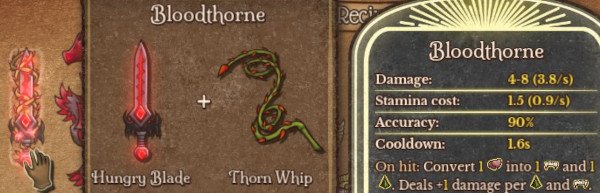 Backpack Battles Recipes Bloodthorne: Hungry Blade + Thorn Whip