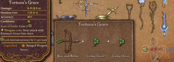 Backpack Battles recipes Fortuna's Grace: Bow and Arrow + Lucky Clover + Lucky Clover