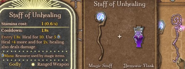 Backpack Battles Recipes Reaper Staff of Unhealing: Magic Staff + Demonic Flask